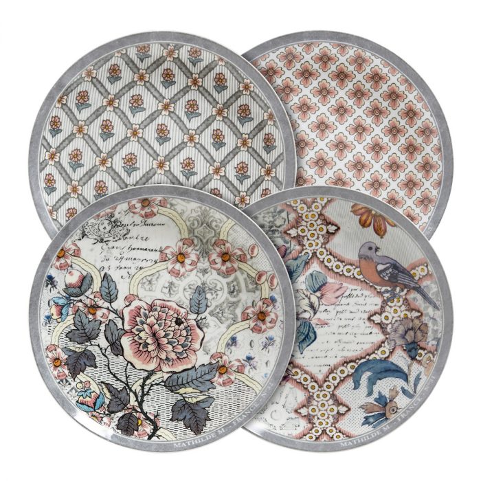 Coffret de 4 assiettes à dessert Madame de Pompadour