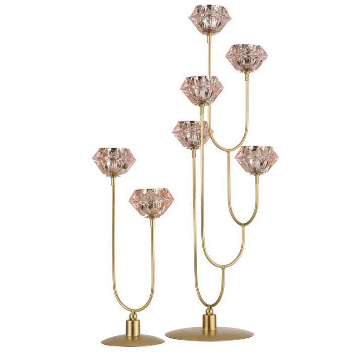 Photophore sur pied verre Rose/Or – Image 2