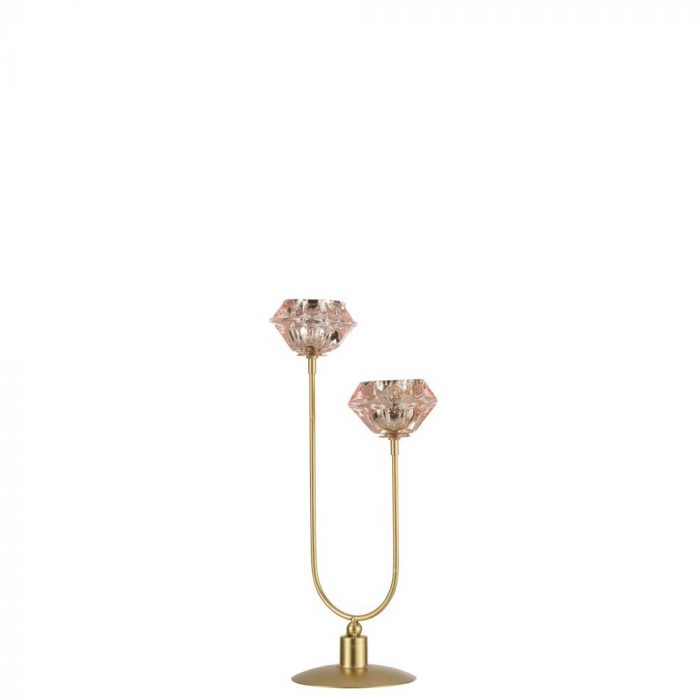 Photophore sur pied verre Rose/Or