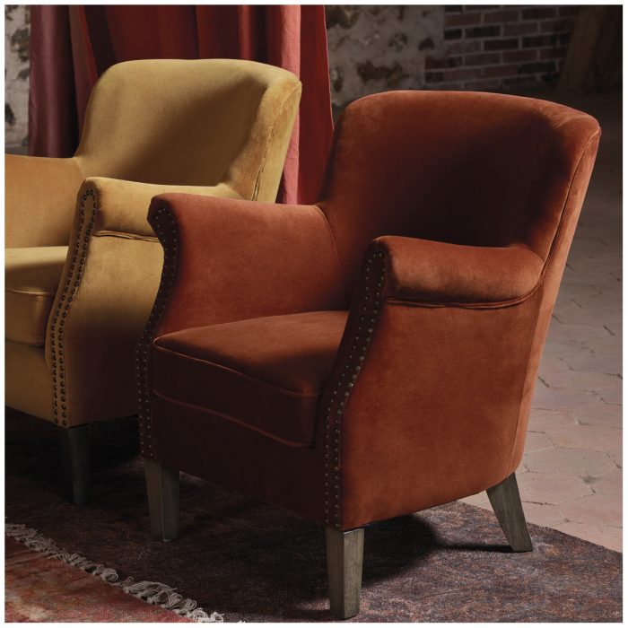 Fauteuil CLAUDE velours orange brûlé – Image 3