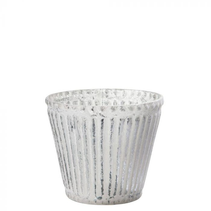 Photophore lignes velours verre blanc