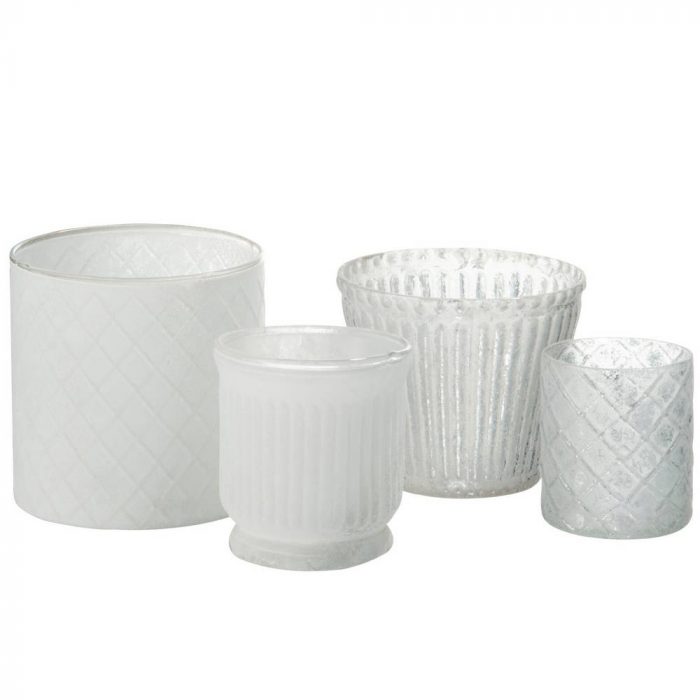 Photophore lignes velours verre blanc – Image 2