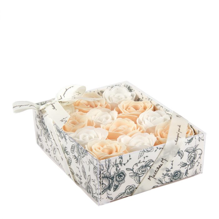 Coffret de 12 roses en feuilles de savon blanches et nude – Image 4