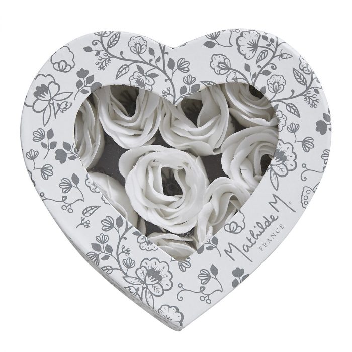Boîte cœur de 9 roses en feuilles de savon Rose