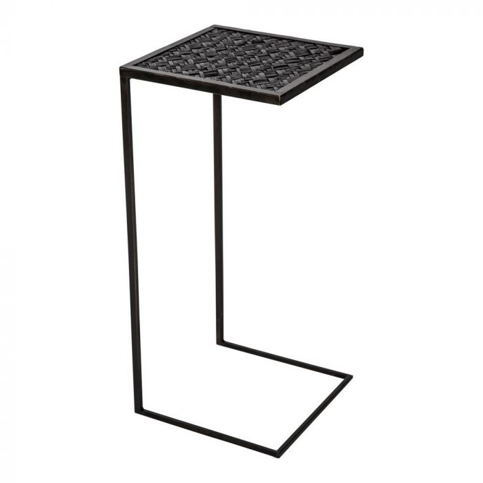 Table d'appoint en métal et rotin