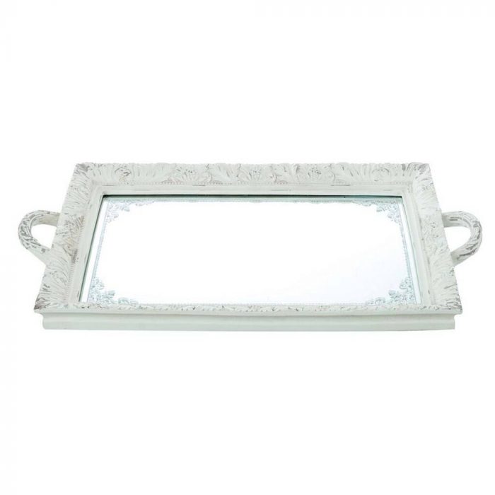 Plateau rectangulaire patiné blanc