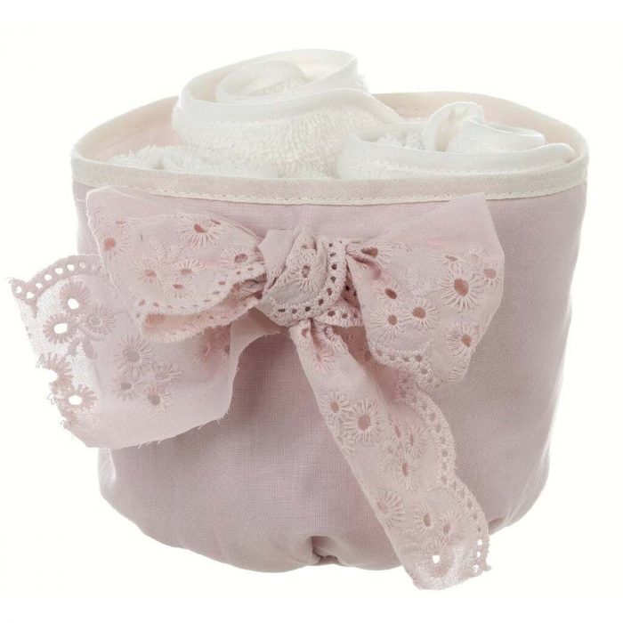 Panier rose avec trois lavettes