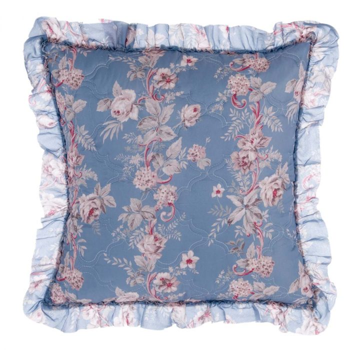 Coussin boutis bleu avec volant