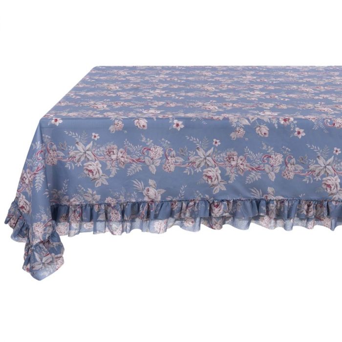 Nappe bleue florale avec volants