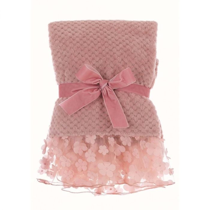 Plaid rose avec volant en dentelle