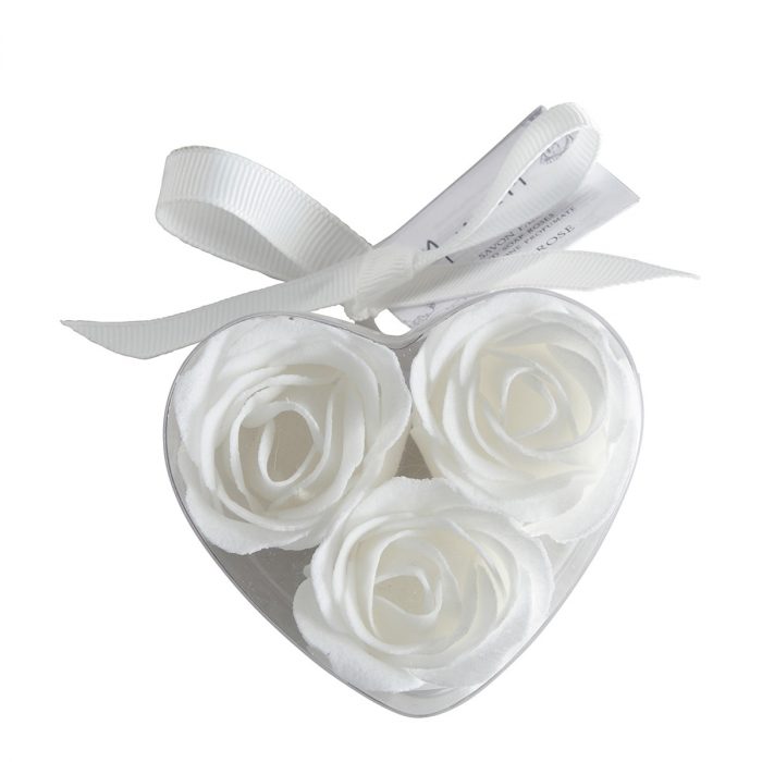 Boîte Cœur de 3 roses de savon blanches - Rose