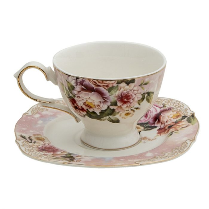Tasse et soucoupe en porcelaine à fleurs – Image 2
