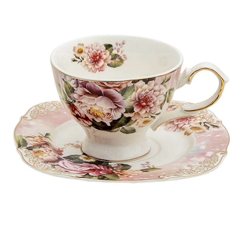 Tasses à thé avec soucoupe P'tites fleurs Comptoir de Famille par 6