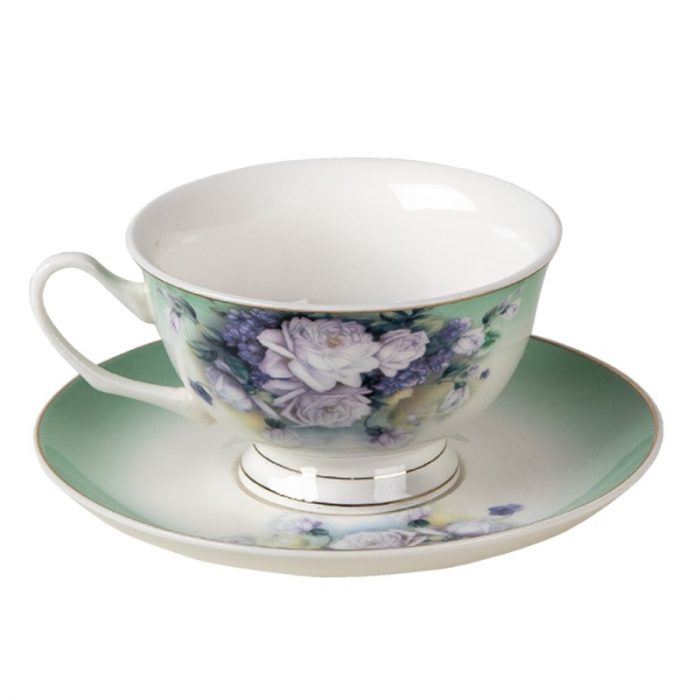 Tasse et soucoupe en porcelaine florale – Image 2