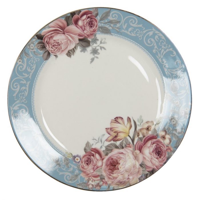 Assiette plate en porcelaine bleue