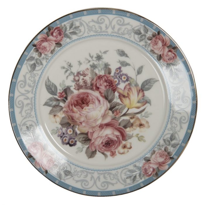 Assiette à dessert florale bleue