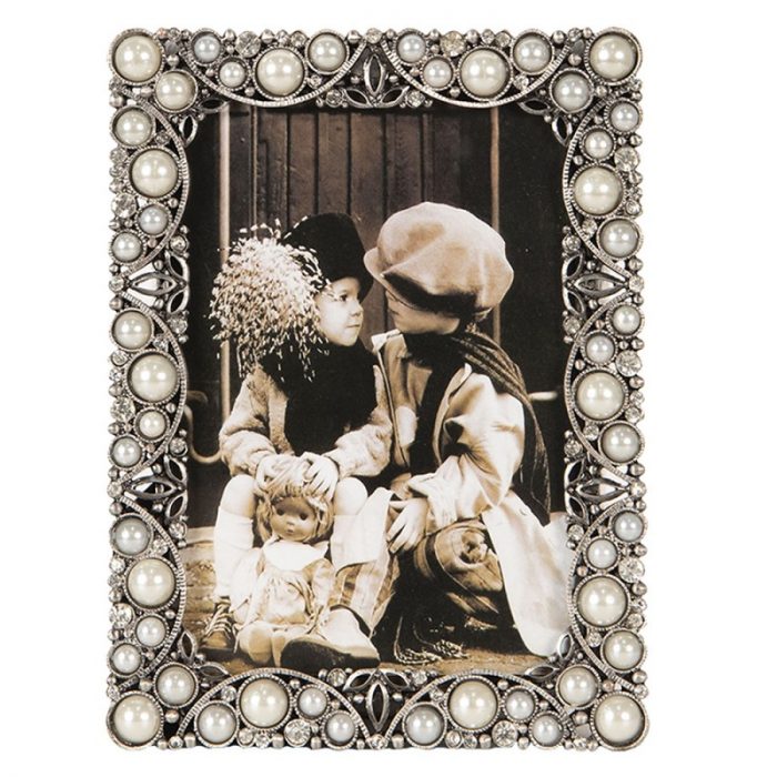 Cadre-photo argent avec perles