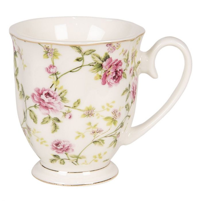 Mug blanc en porcelaine fleurs