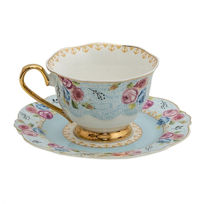 Tasse et soucoupe porcelaine bleue – Image 2