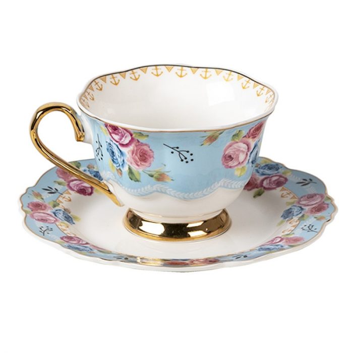 Tasse et soucoupe en porcelaine bleue – Image 2