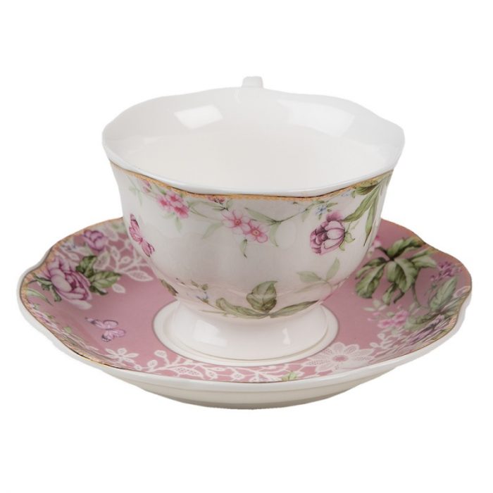 Tasse et soucoupe en porcelaine rose – Image 2