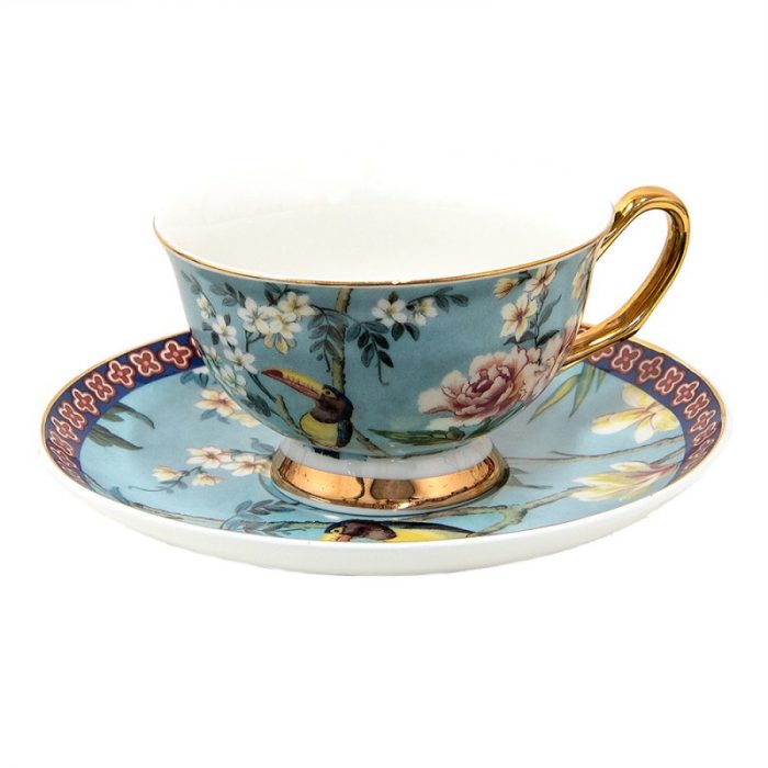 Tasse et soucoupe porcelaine bleue – Image 2