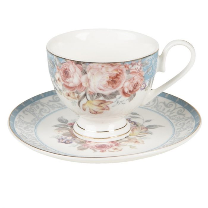 Tasse et soucoupe en porcelaine bleue