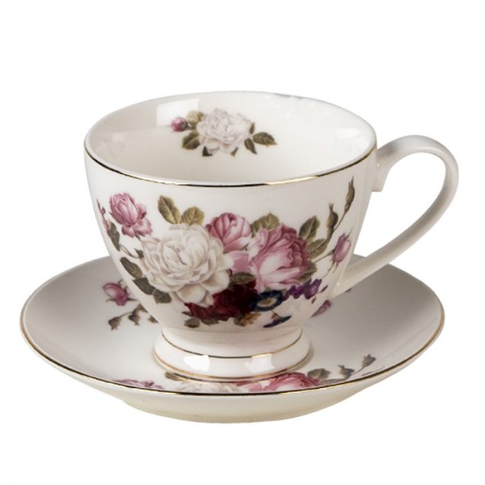 Tasse et soucoupe en porcelaine fushia