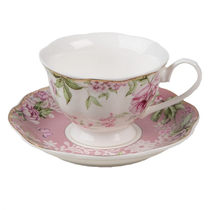 Tasse et soucoupe en porcelaine rose