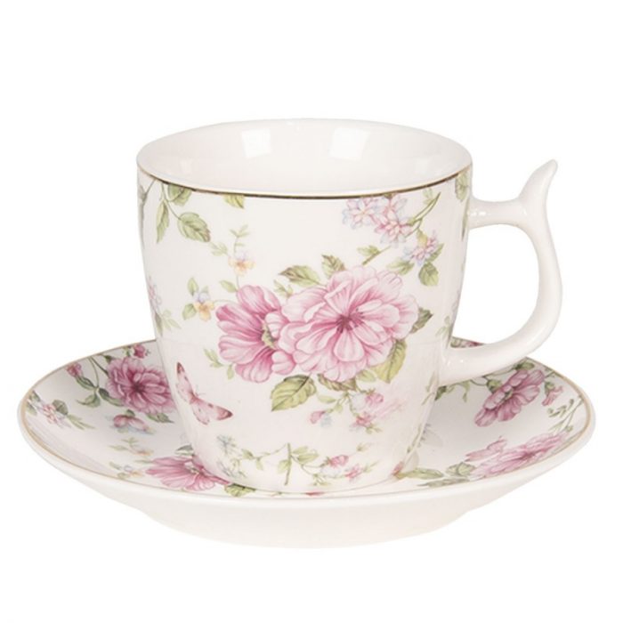 Tasse et soucoupe en porcelaine multi-couleurs
