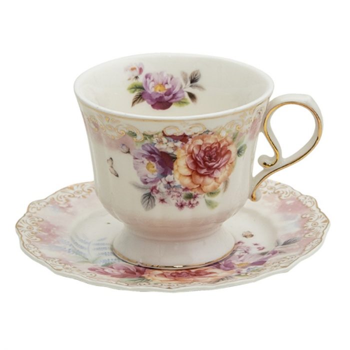 Tasse et soucoupe en porcelaine multi-couleurs