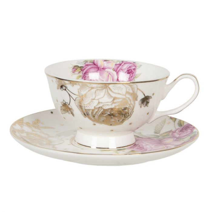 Tasse et soucoupe en porcelaine dorée