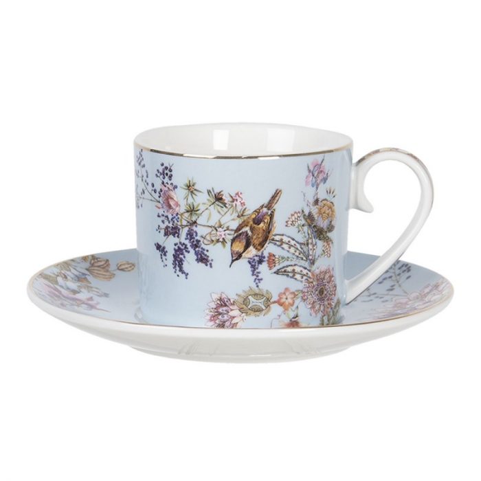 Tasse et soucoupe en porcelaine bleu clair
