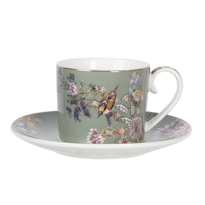 Tasse et soucoupe en porcelaine verte