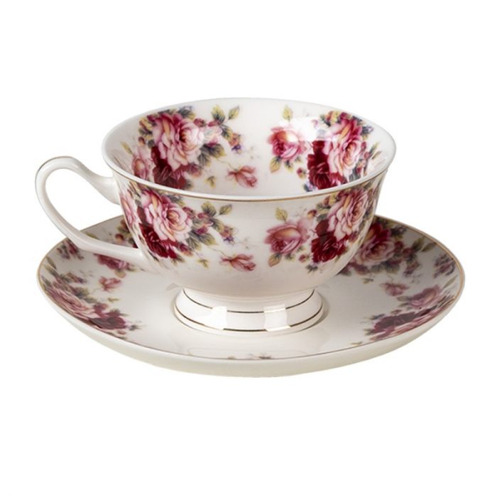 Tasse et soucoupe en porcelaine rouge – Image 2