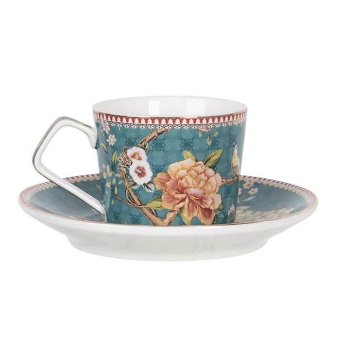 Tasse et soucoupe en porcelaine fleurs – Image 2