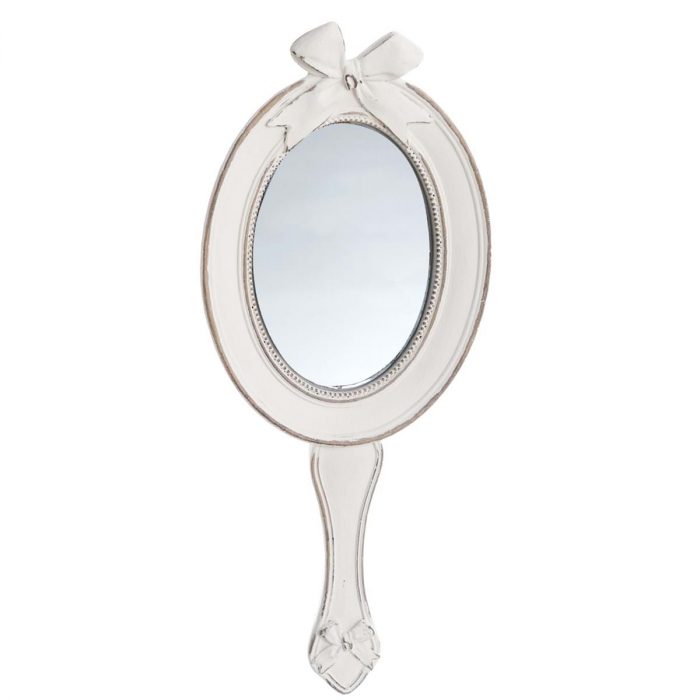 Miroir à main patiné blanc
