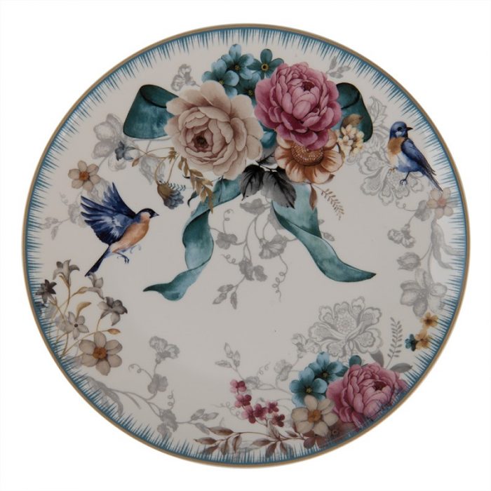 Assiette à dessert en porcelaine oiseaux