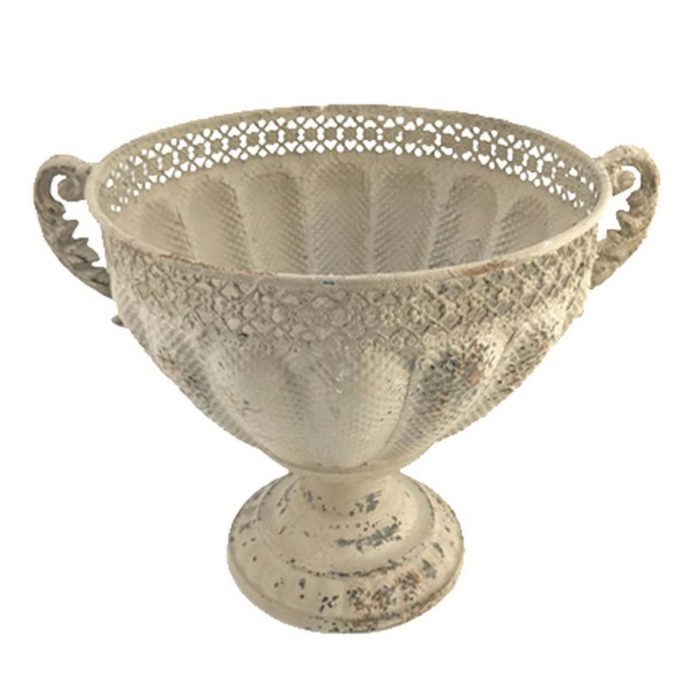Pot en métal patiné crème