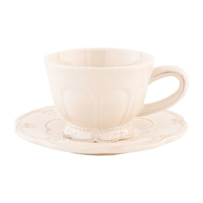 Tasse et soucoupe en céramique crème