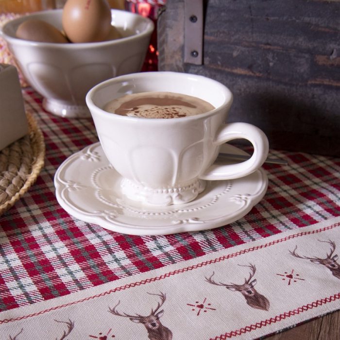 Tasse et soucoupe en céramique crème – Image 2