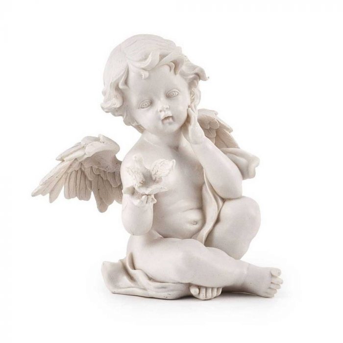 Ange assis petit modèle avec oiseau