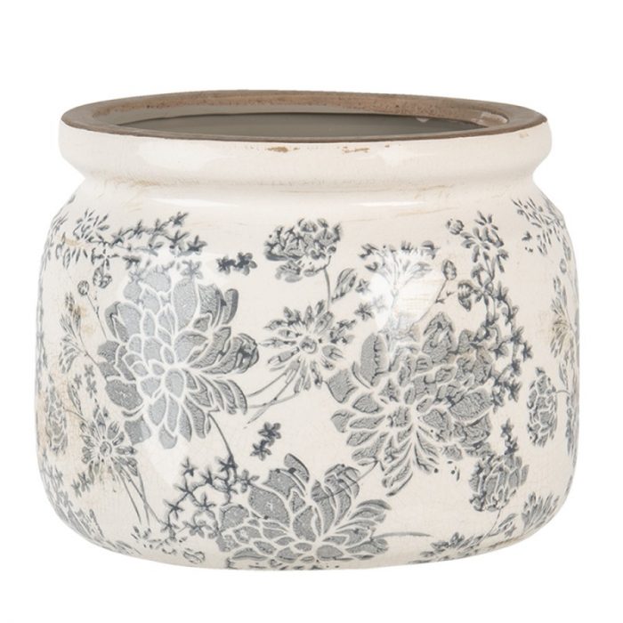 Pot d'intérieur grand modèle fleurs grises