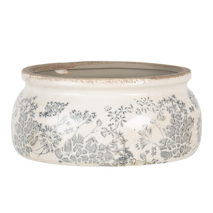 Pot en céramique fleurs grises