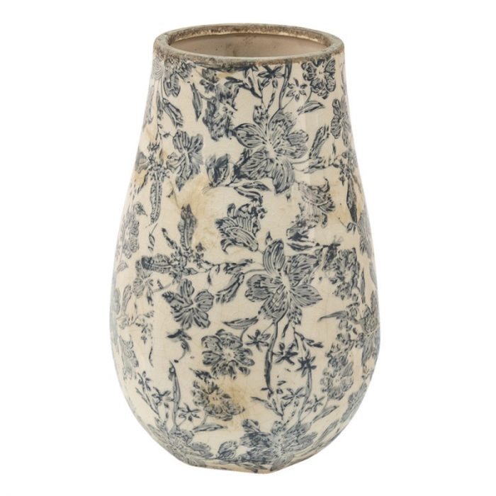 Vase décoratif avec décor floral gris