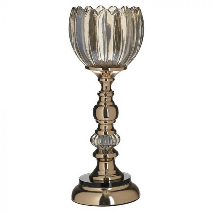 Bougeoir en verre/métal doré