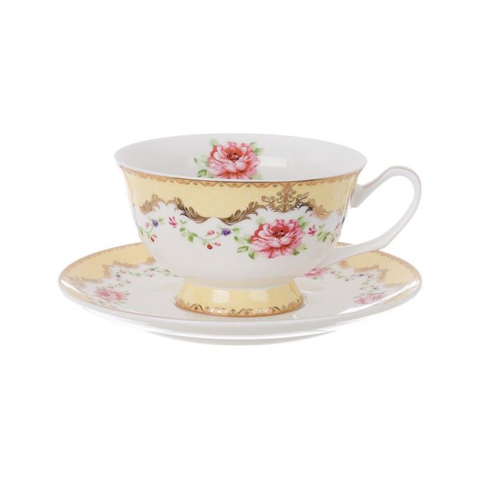 Tasse et soucoupe porcelaine jaune