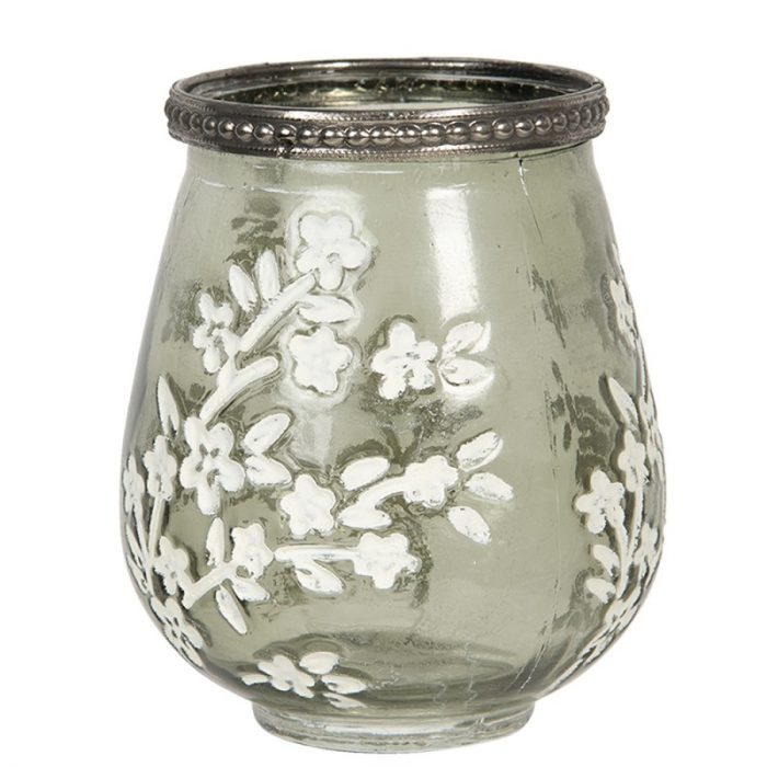 Photophore en verre avec fleurs