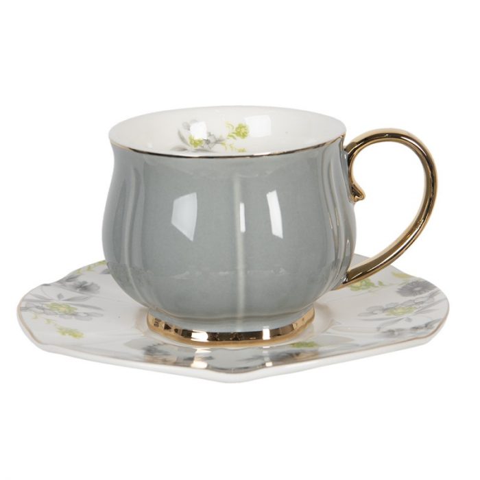 Tasse et soucoupe en porcelaine grise