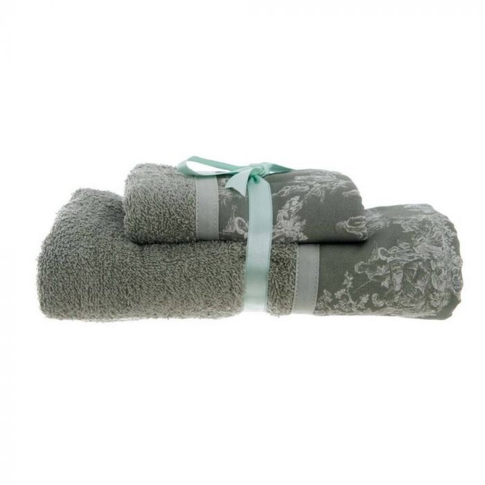 Set de deux serviettes kaki toile de jouy